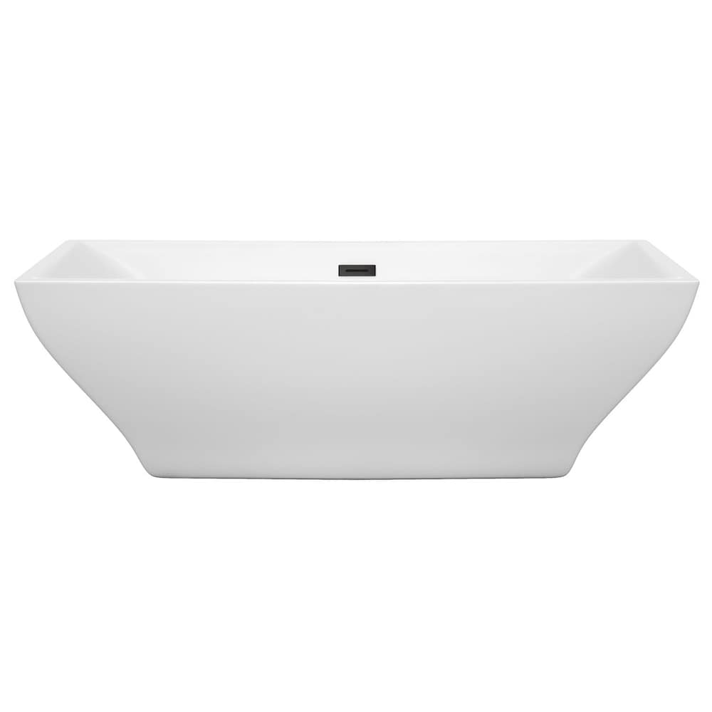 Baignoire autoportante Maryam de 71 pouces en blanc avec drain noir mat et garniture de trop-plein