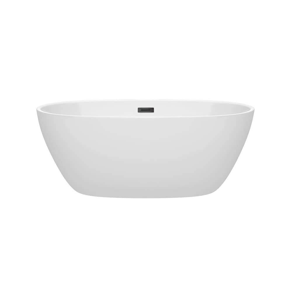 Baignoire autoportante Juno de 59 pouces en blanc avec drain noir mat et garniture de trop-plein