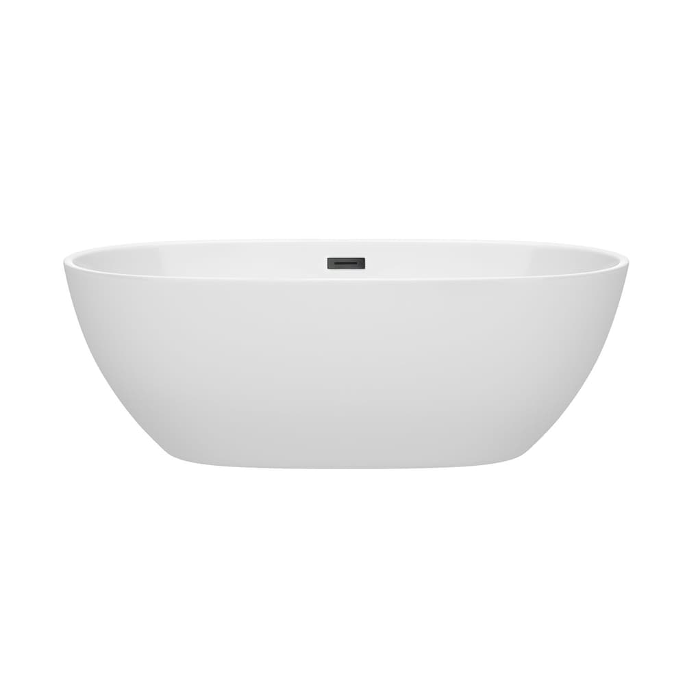 Baignoire autoportante Juno de 67 pouces en blanc avec drain noir mat et garniture de trop-plein