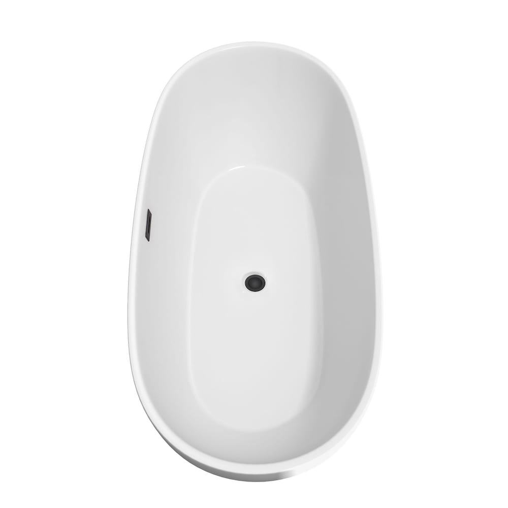 Baignoire autoportante Juno de 71 pouces en blanc avec drain noir mat et garniture de trop-plein