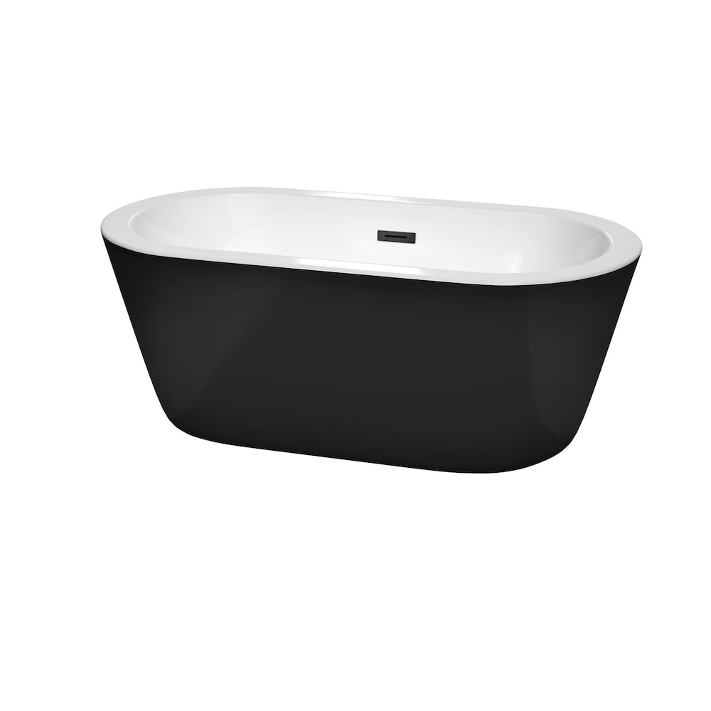 Mermaid 60 inch Freestanding Bathtub in Black with Matte Black Drain and Overflow Trim
