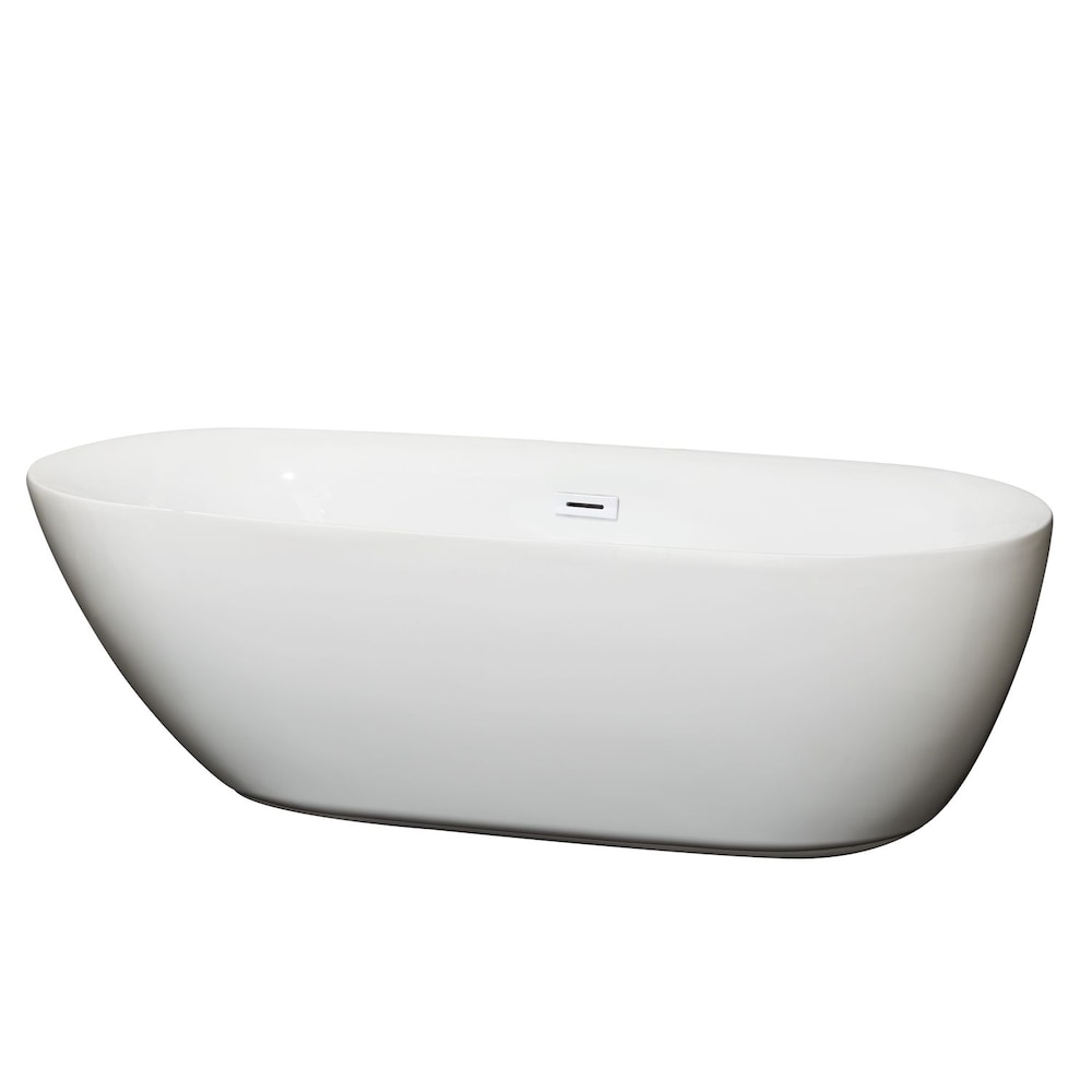 Melissa 71 inch Freestanding Bathtub in White with Shiny White Drain and Overflow Trim