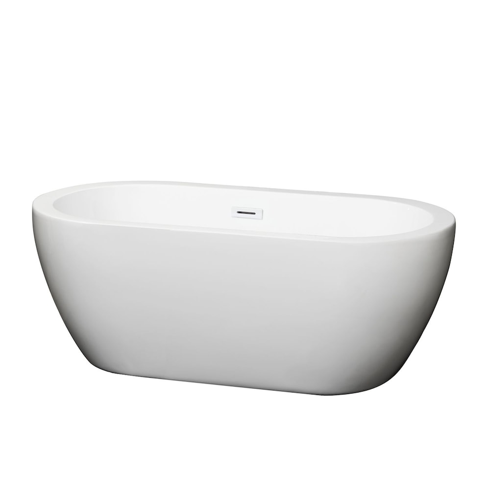 Baignoire autoportante Soho de 60 pouces en blanc avec drain blanc brillant et garniture de trop-plein