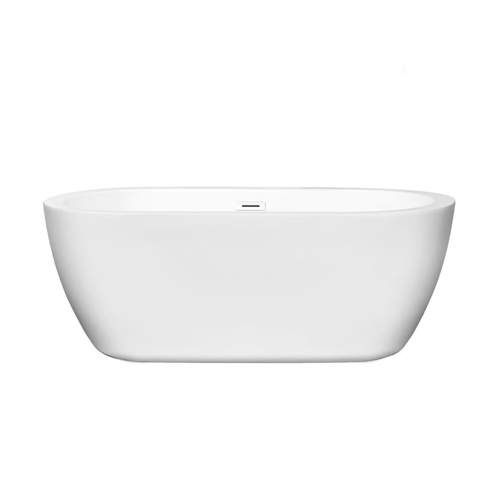Baignoire autoportante Soho de 60 pouces en blanc avec drain blanc brillant et garniture de trop-plein