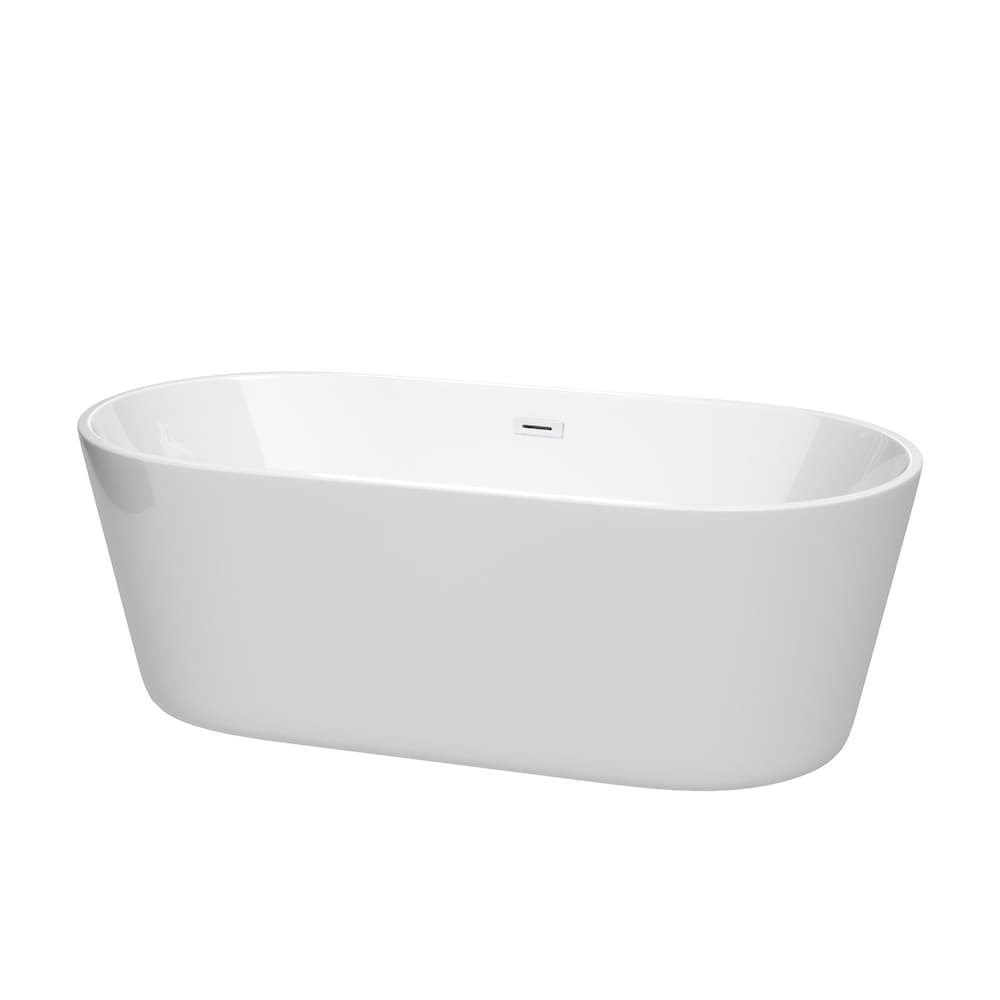 Carissa 67 inch Freestanding Bathtub in White with Shiny White Drain and Overflow Trim