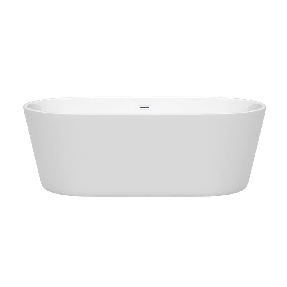 Baignoire autoportante Carissa de 67 pouces en blanc avec drain blanc brillant et garniture de trop-plein