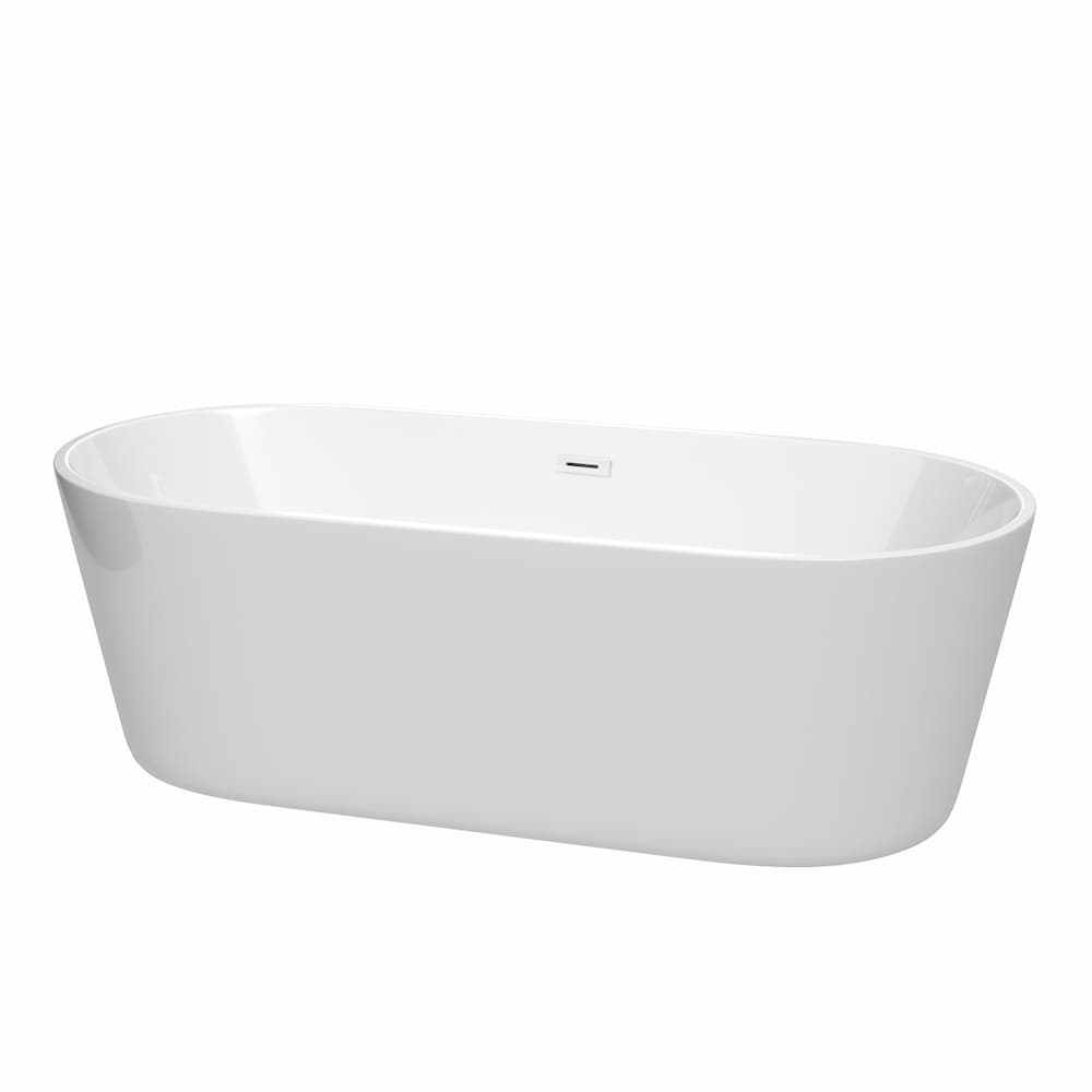 Baignoire autoportante Carissa de 71 pouces en blanc avec drain blanc brillant et garniture de trop-plein