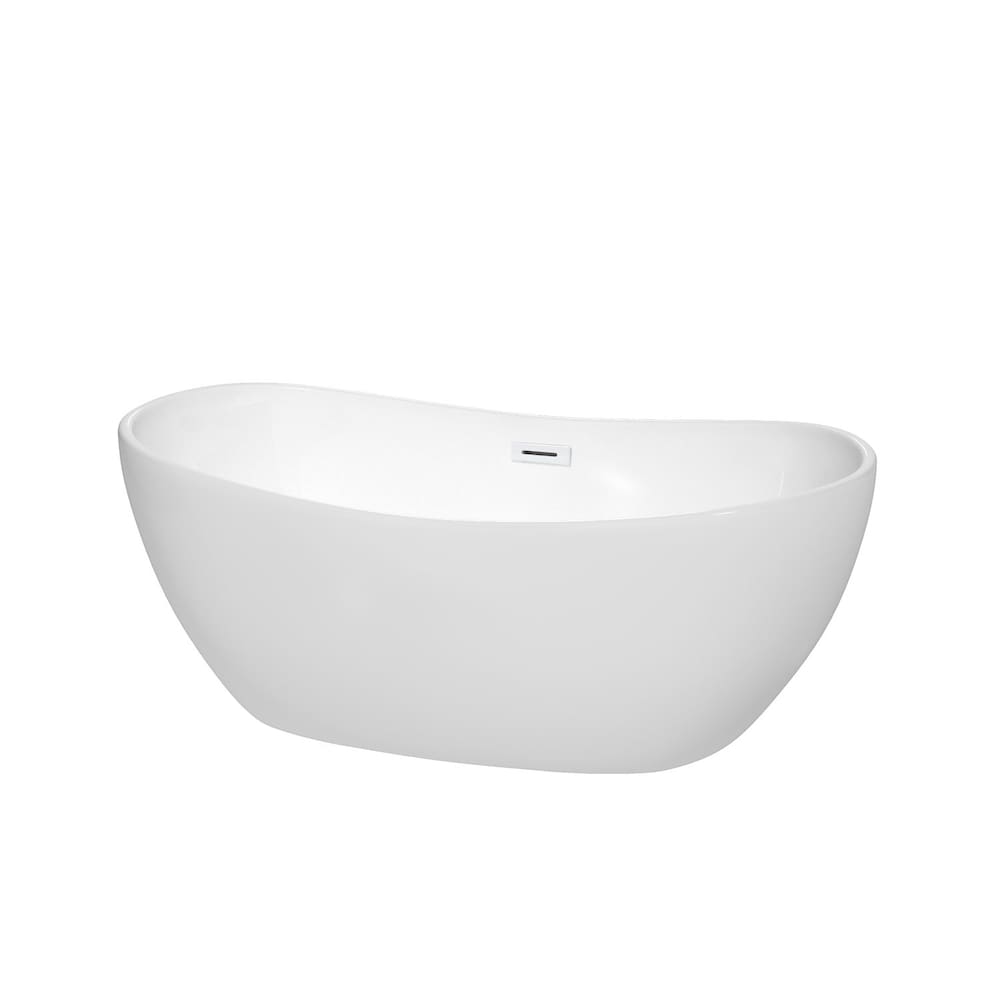 Rebecca 60 inch Freestanding Bathtub in White with Shiny White Drain and Overflow Trim