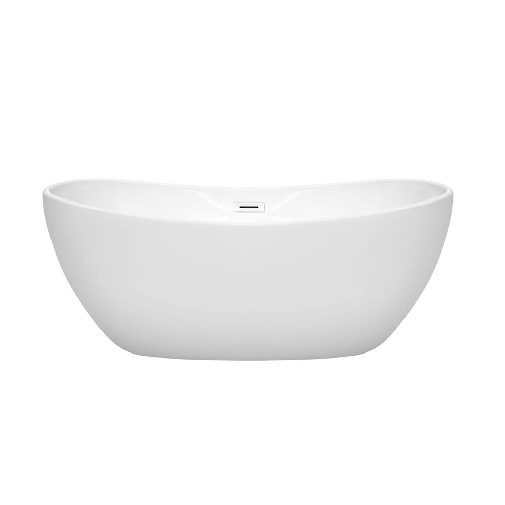 Rebecca 60 inch Freestanding Bathtub in White with Shiny White Drain and Overflow Trim