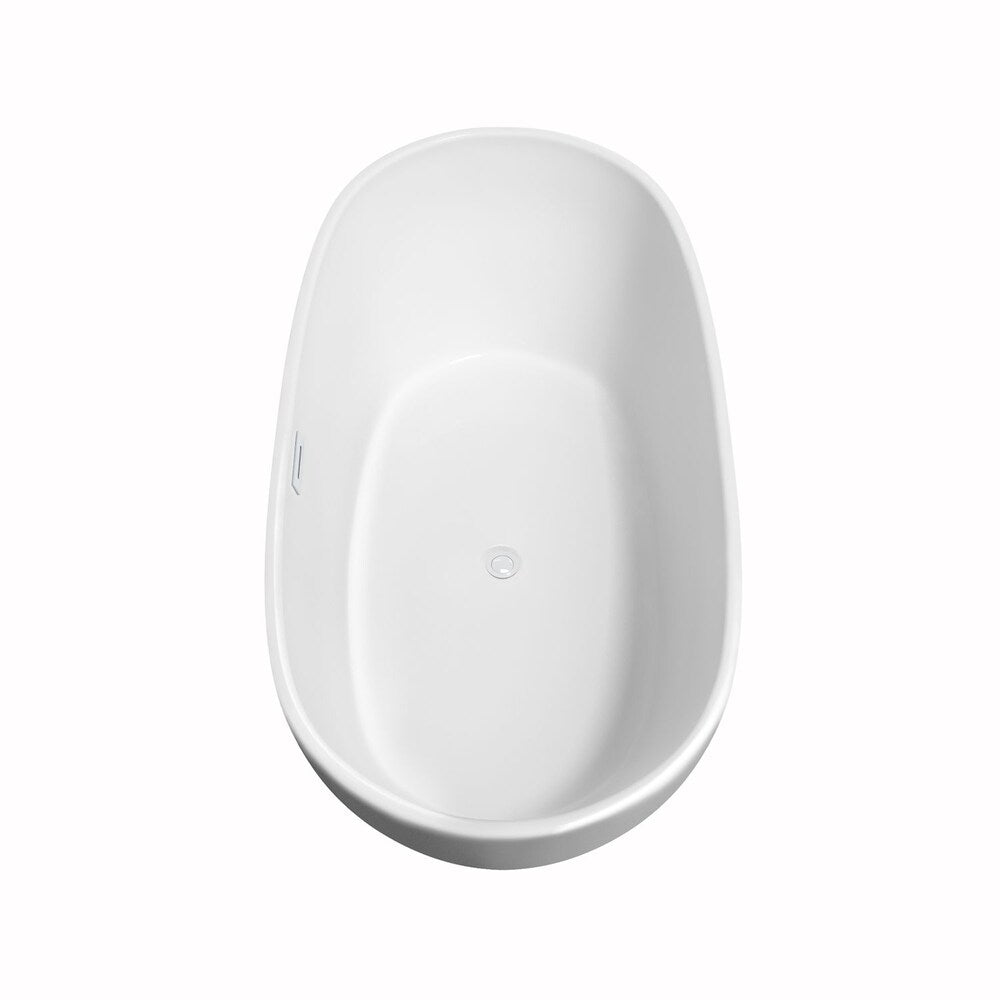 Rebecca 60 inch Freestanding Bathtub in White with Shiny White Drain and Overflow Trim
