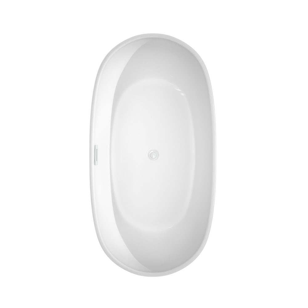 Rebecca 60 inch Freestanding Bathtub in White with Shiny White Drain and Overflow Trim