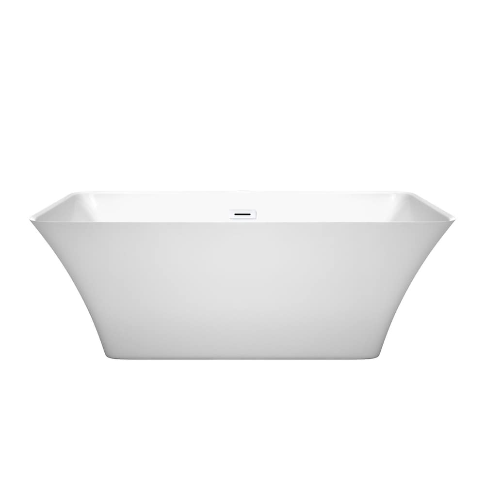 Tiffany 59 inch Freestanding Bathtub in White with Shiny White Drain and Overflow Trim