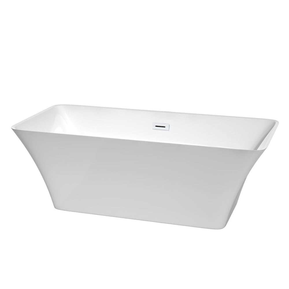 Tiffany 67 inch Freestanding Bathtub in White with Shiny White Drain and Overflow Trim