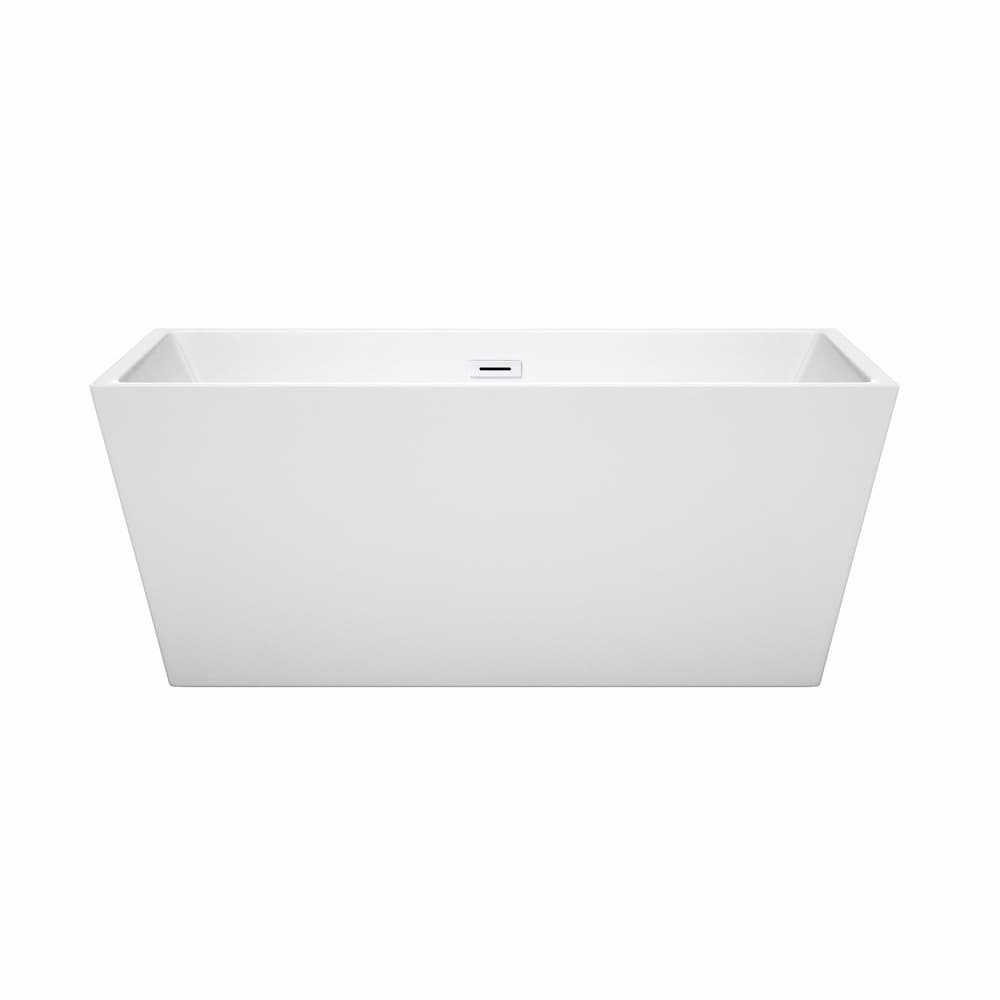 Baignoire autoportante Sara de 59 pouces en blanc avec drain blanc brillant et garniture de trop-plein
