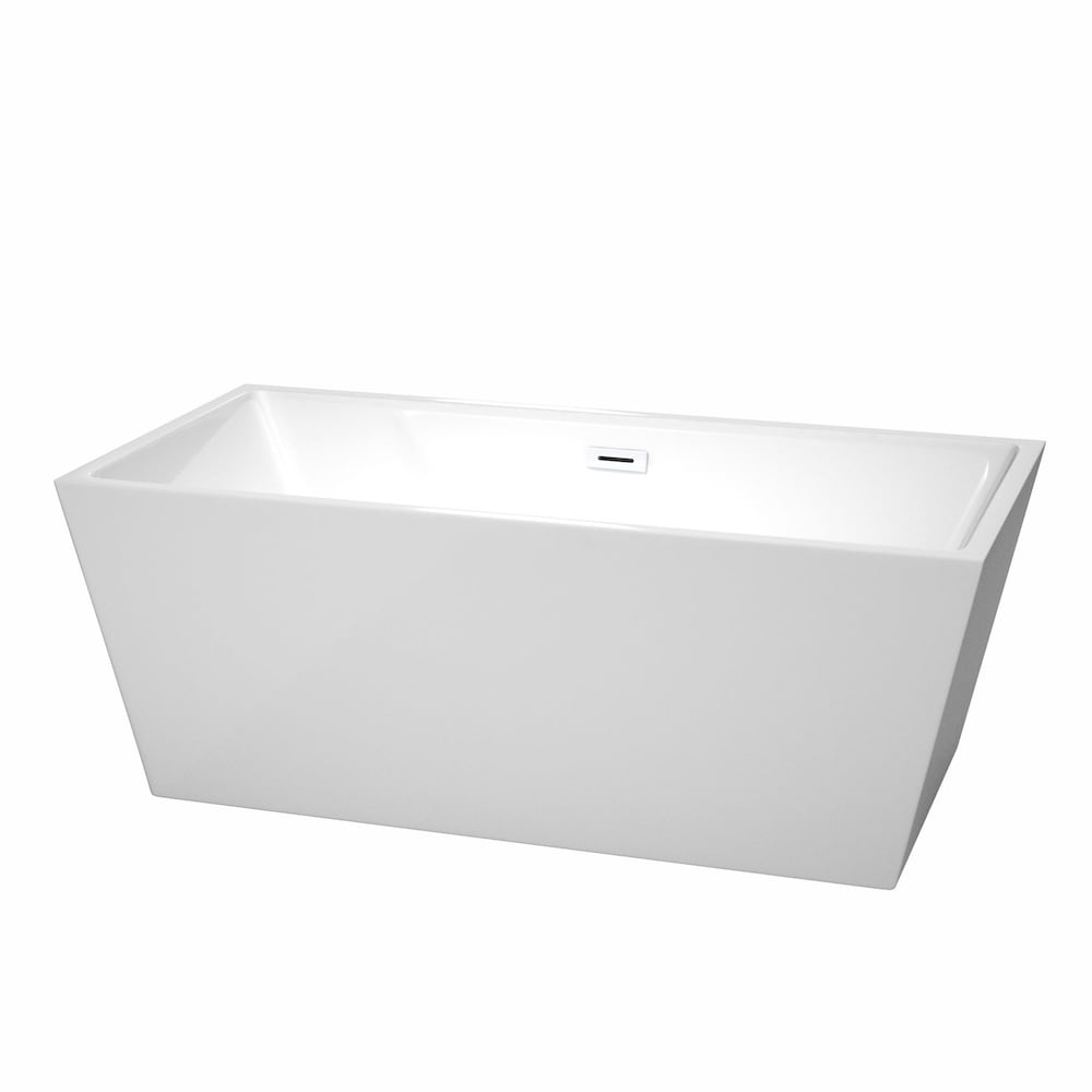 Sara 63 inch Freestanding Bathtub in White with Shiny White Drain and Overflow Trim