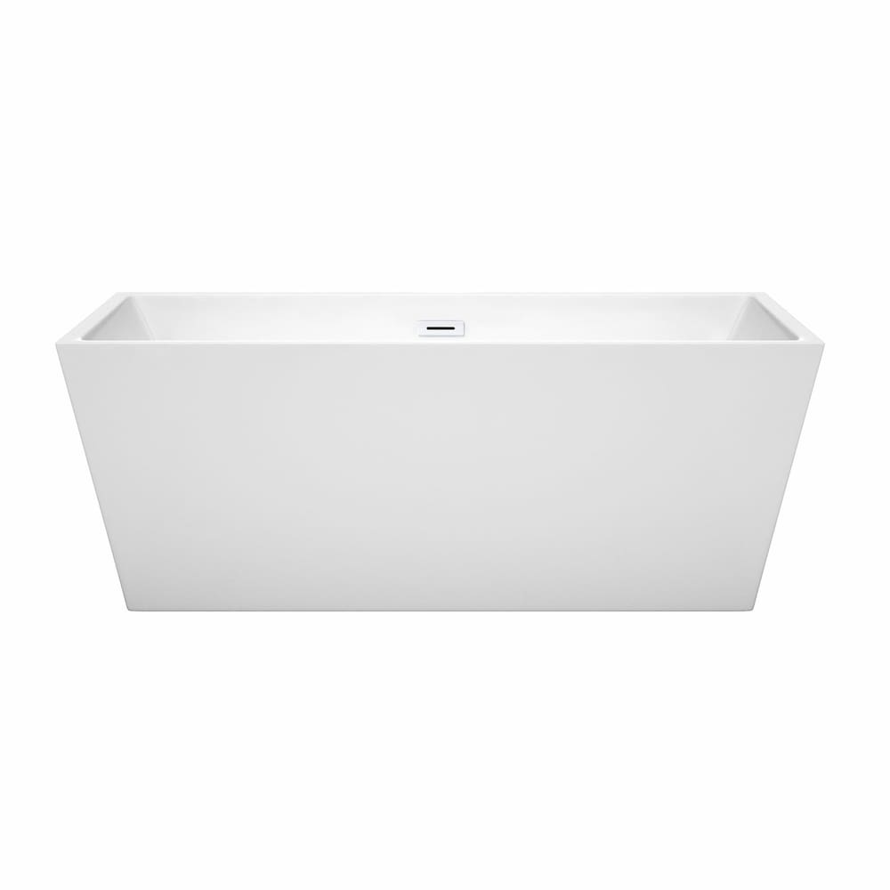 Baignoire autoportante Sara de 63 pouces en blanc avec drain blanc brillant et garniture de trop-plein