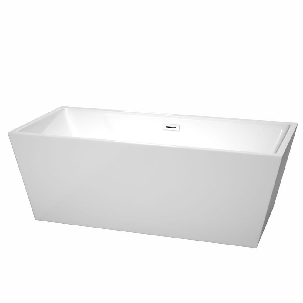 Baignoire autoportante Sara de 67 pouces en blanc avec drain blanc brillant et garniture de trop-plein
