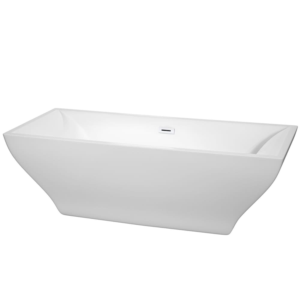 Baignoire autoportante Maryam de 71 pouces en blanc avec drain blanc brillant et garniture de trop-plein