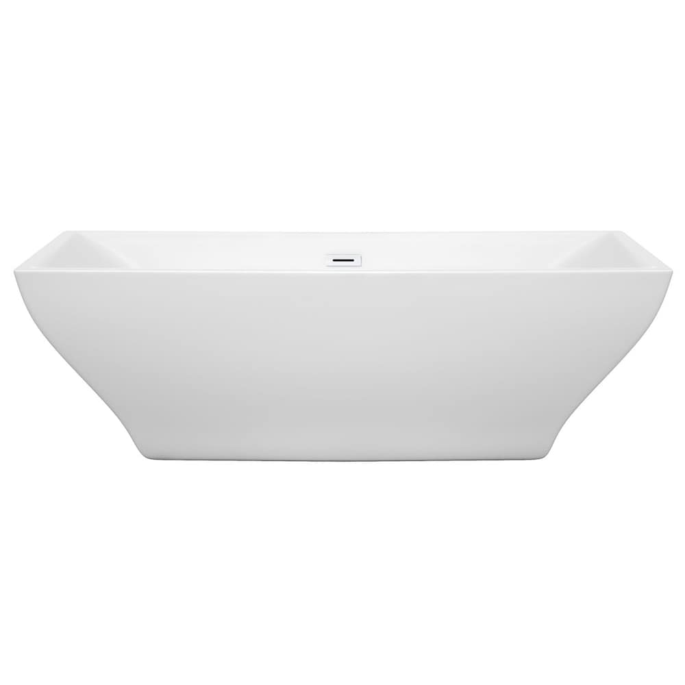 Baignoire autoportante Maryam de 71 pouces en blanc avec drain blanc brillant et garniture de trop-plein