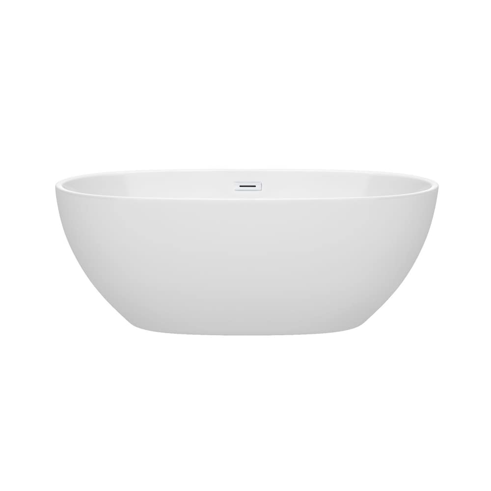 Baignoire autoportante Juno de 63 pouces en blanc avec drain blanc brillant et garniture de trop-plein
