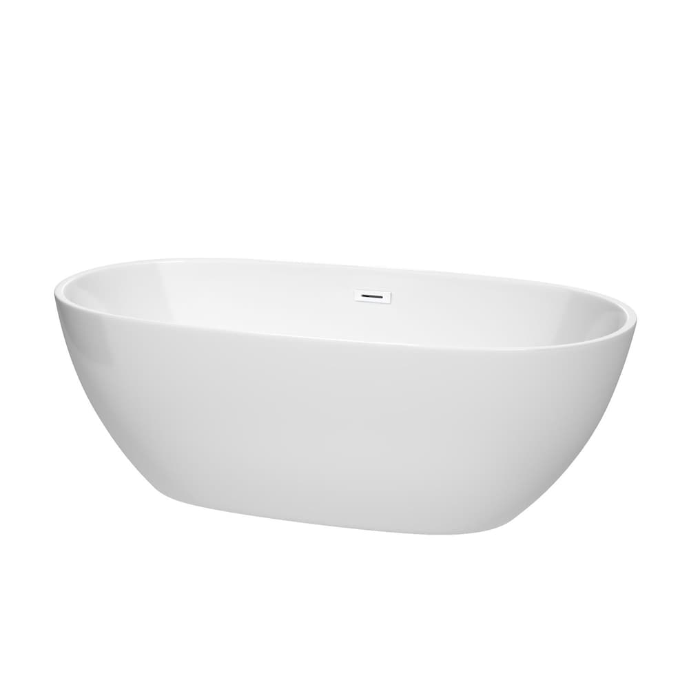 Juno 67 inch Freestanding Bathtub in White with Shiny White Drain and Overflow Trim