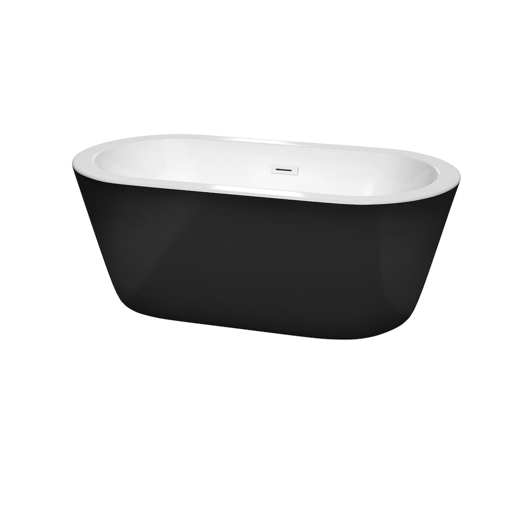 Mermaid 60 inch Freestanding Bathtub in Black with Shiny White Drain and Overflow Trim
