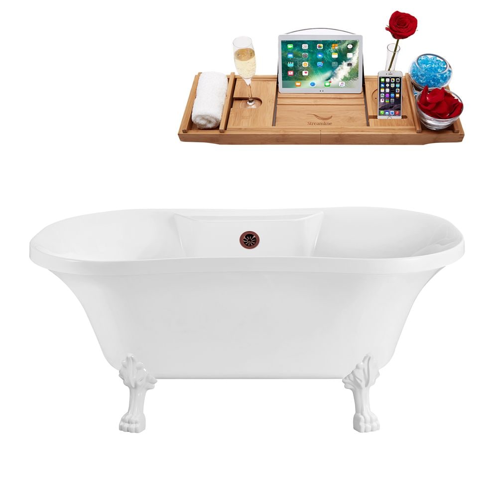 60 inch Streamline N100WH-ORB Soaking Clawfoot Tub and Tray With External Drain