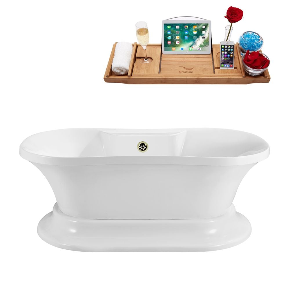 60 inch Streamline N180BNK Soaking Freestanding Tub and Tray With External Drain