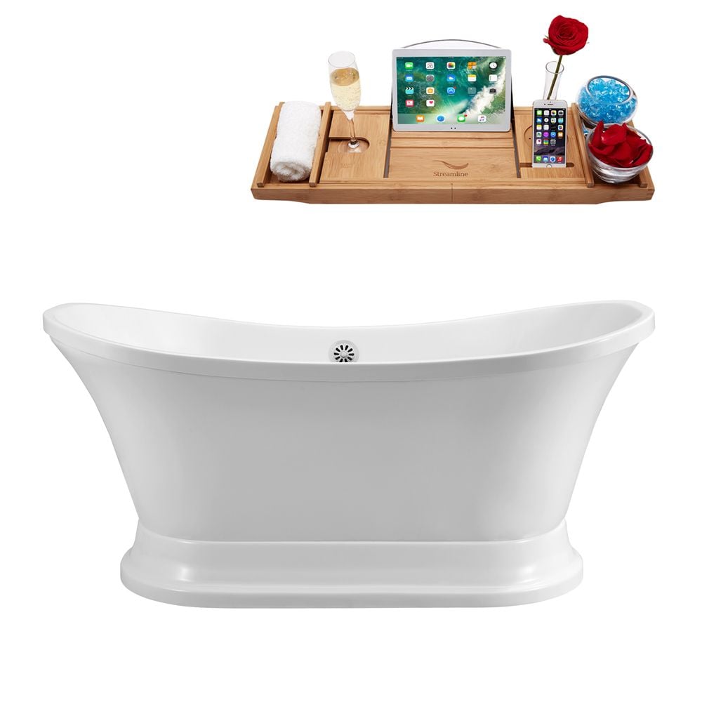 68 inch Streamline N201WH Soaking Freestanding Tub and Tray With External Drain