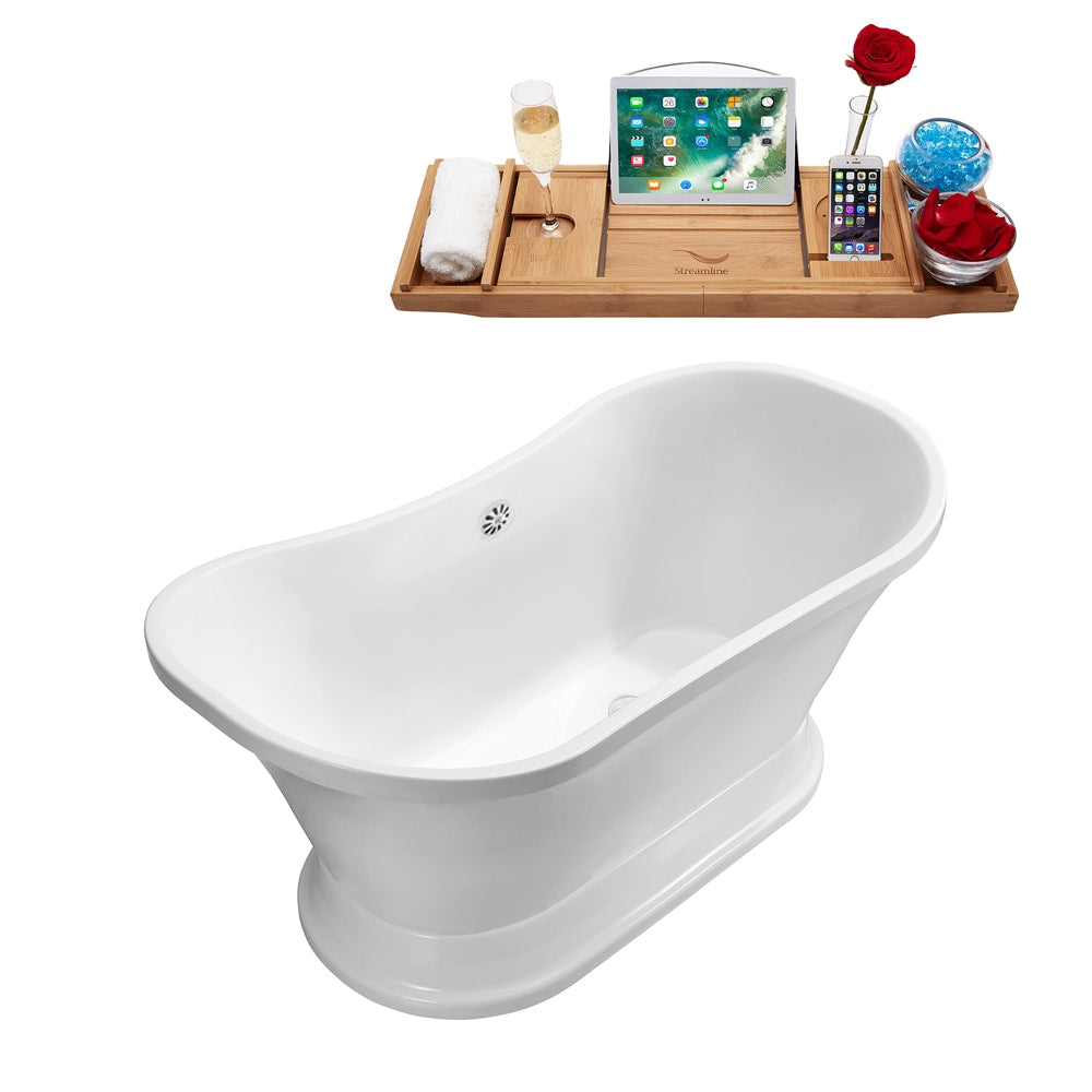 68 inch Streamline N201WH Soaking Freestanding Tub and Tray With External Drain