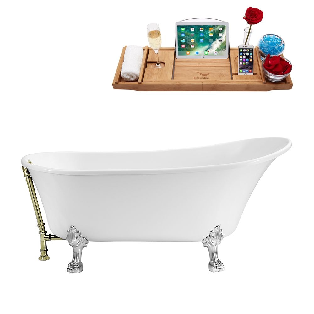 67 inch Streamline N340CH-BNK Soaking Clawfoot Tub and Tray With External Drain