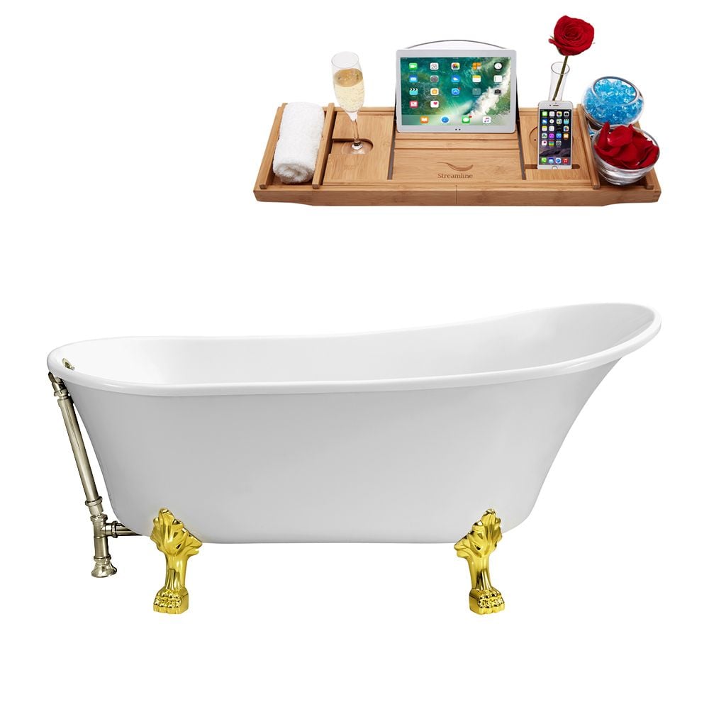 67 inch Streamline N340GLD-BNK Soaking Clawfoot Tub and Tray With External Drain