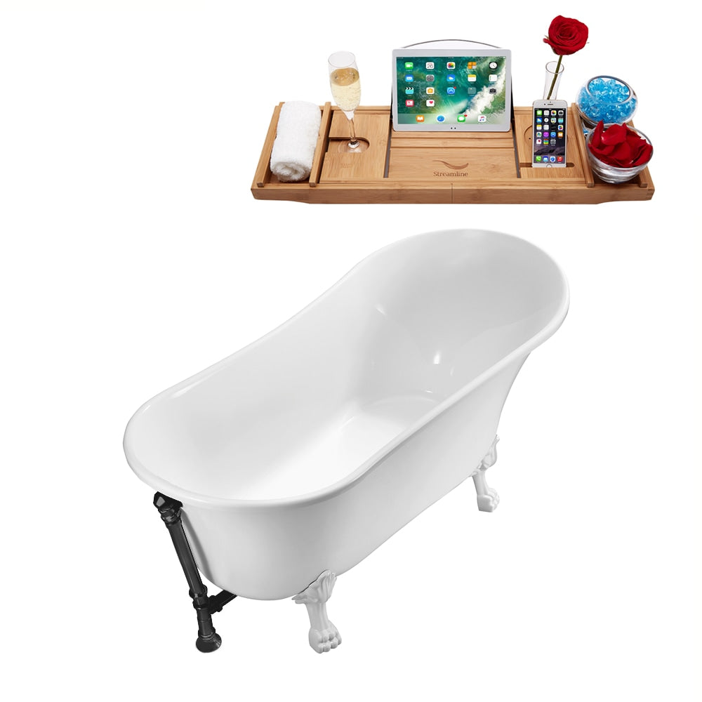 67 inch Streamline N340WH-BL Soaking Clawfoot Tub and Tray With External Drain