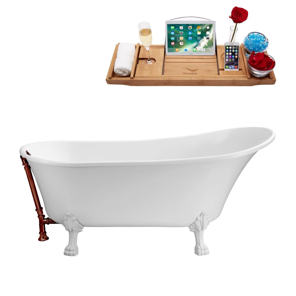 Baignoire sur pieds Streamline N340WH-ORB de 67 pouces avec plateau et drain externe