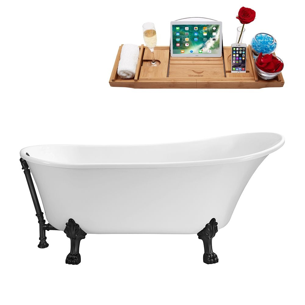 59 inch Streamline N341BL-BL Soaking Clawfoot Tub and Tray With External Drain