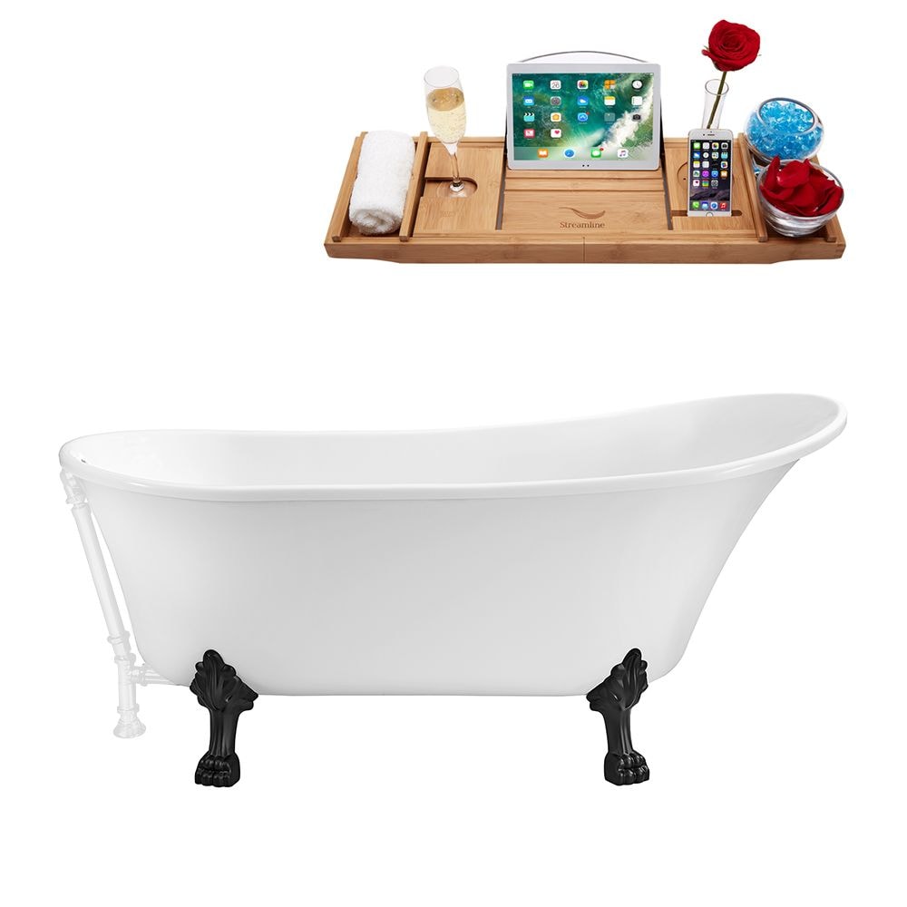 59 inch Streamline N341BL-WH Soaking Clawfoot Tub and Tray With External Drain
