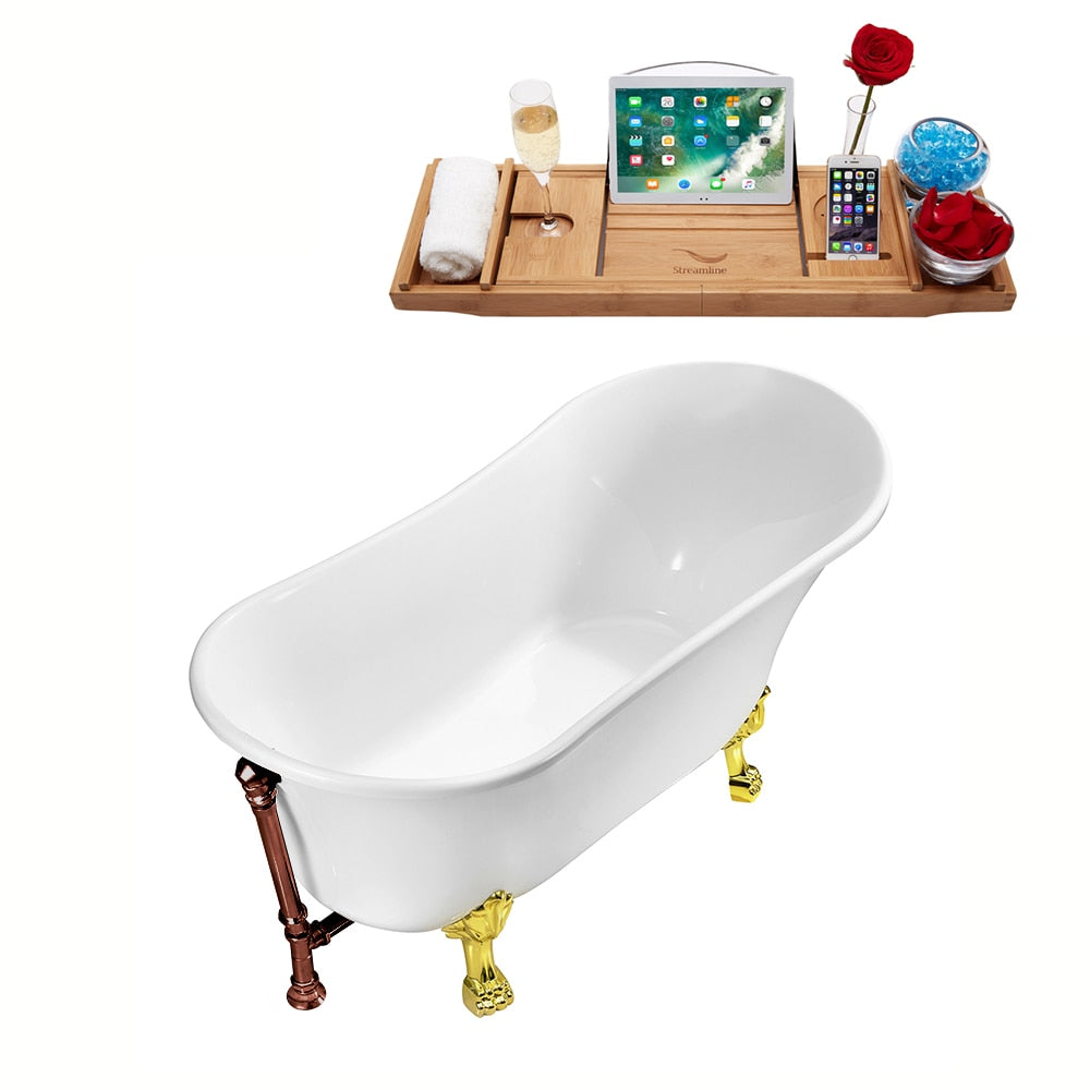 59 inch Streamline N341GLD-ORB Soaking Clawfoot Tub and Tray With External Drain