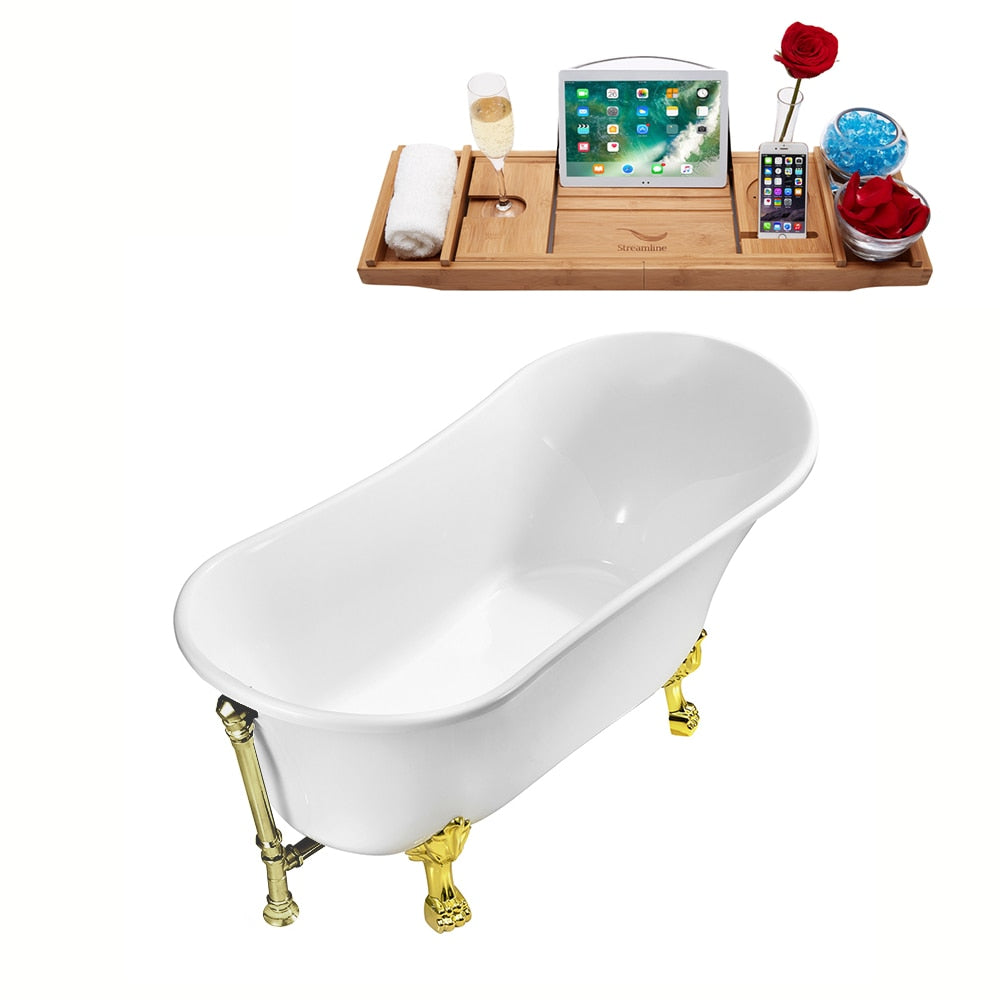 63 inch Streamline N342GLD-BNK Soaking Clawfoot Tub and Tray With External Drain