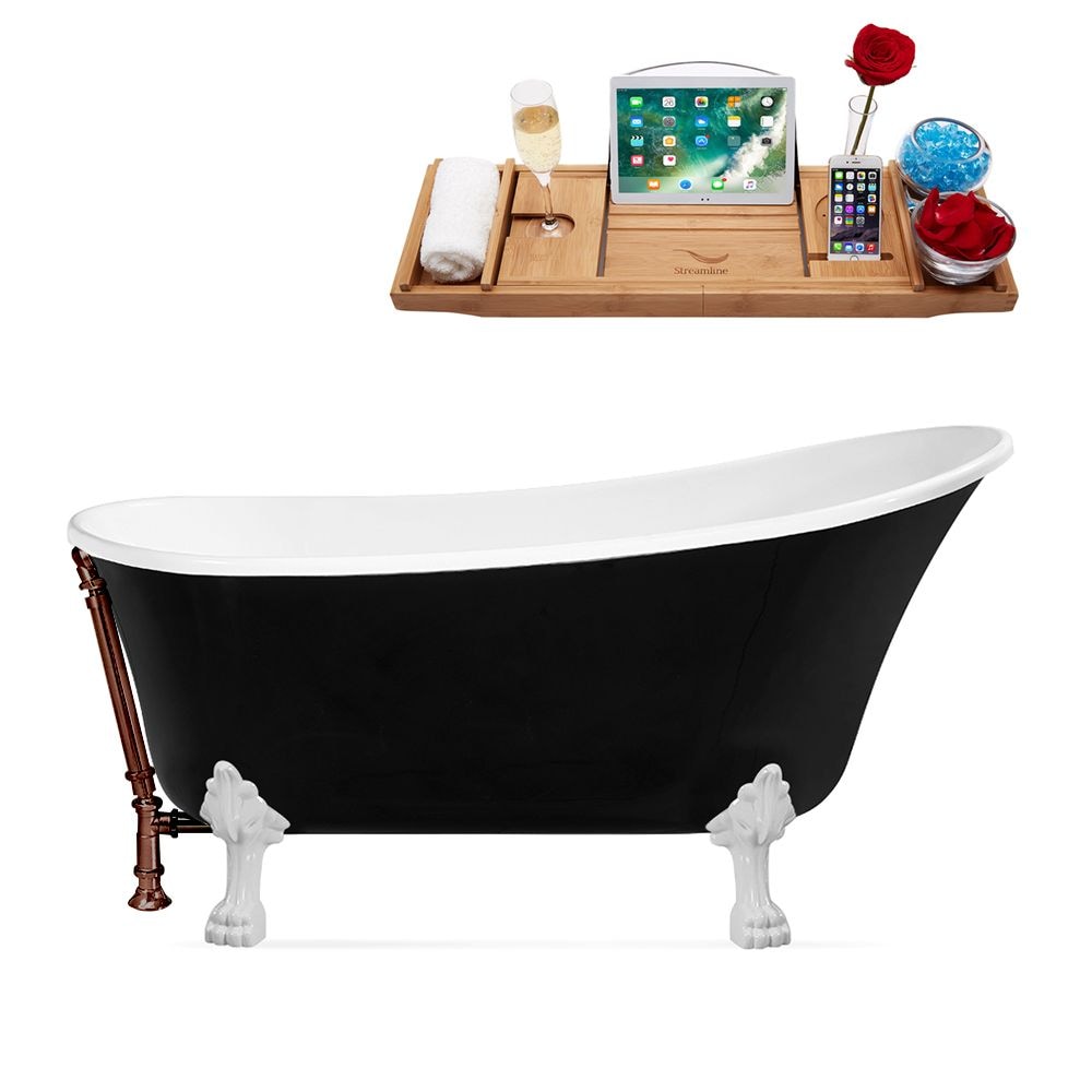 59 inch Streamline N344WH-ORB Clawfoot Tub and Tray With External Drain