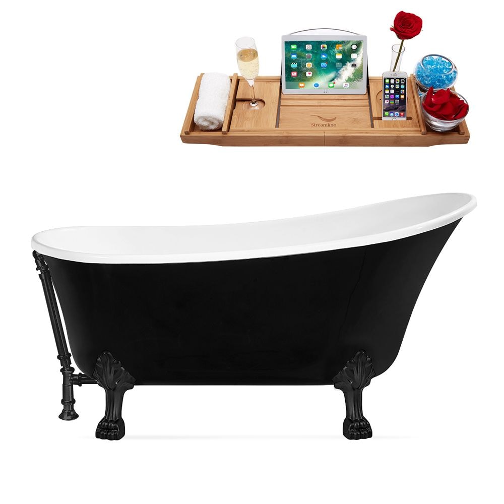 67 inch Streamline N345BL-BL Clawfoot Tub and Tray With External Drain