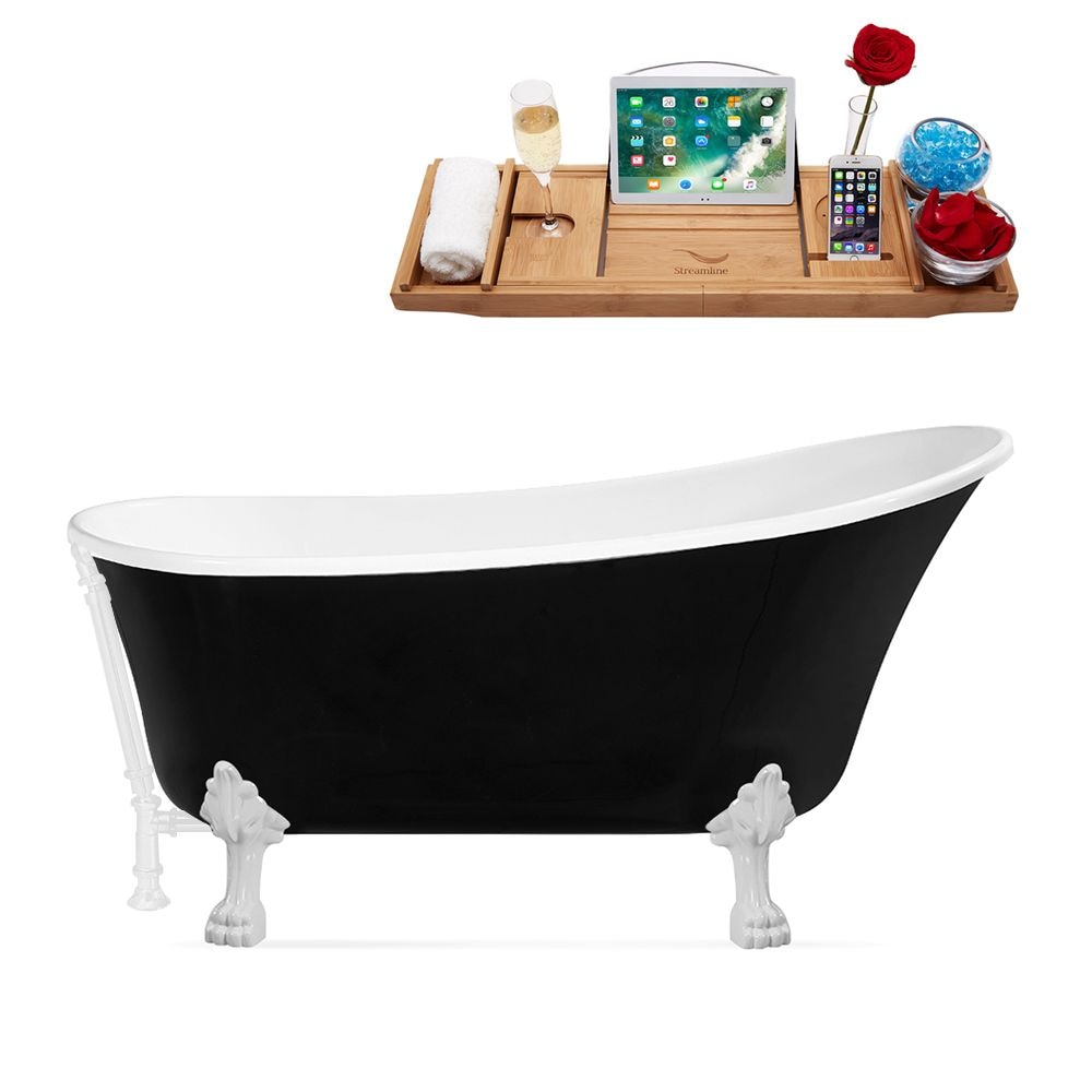 67 inch Streamline N345WH-WH Clawfoot Tub and Tray With External Drain