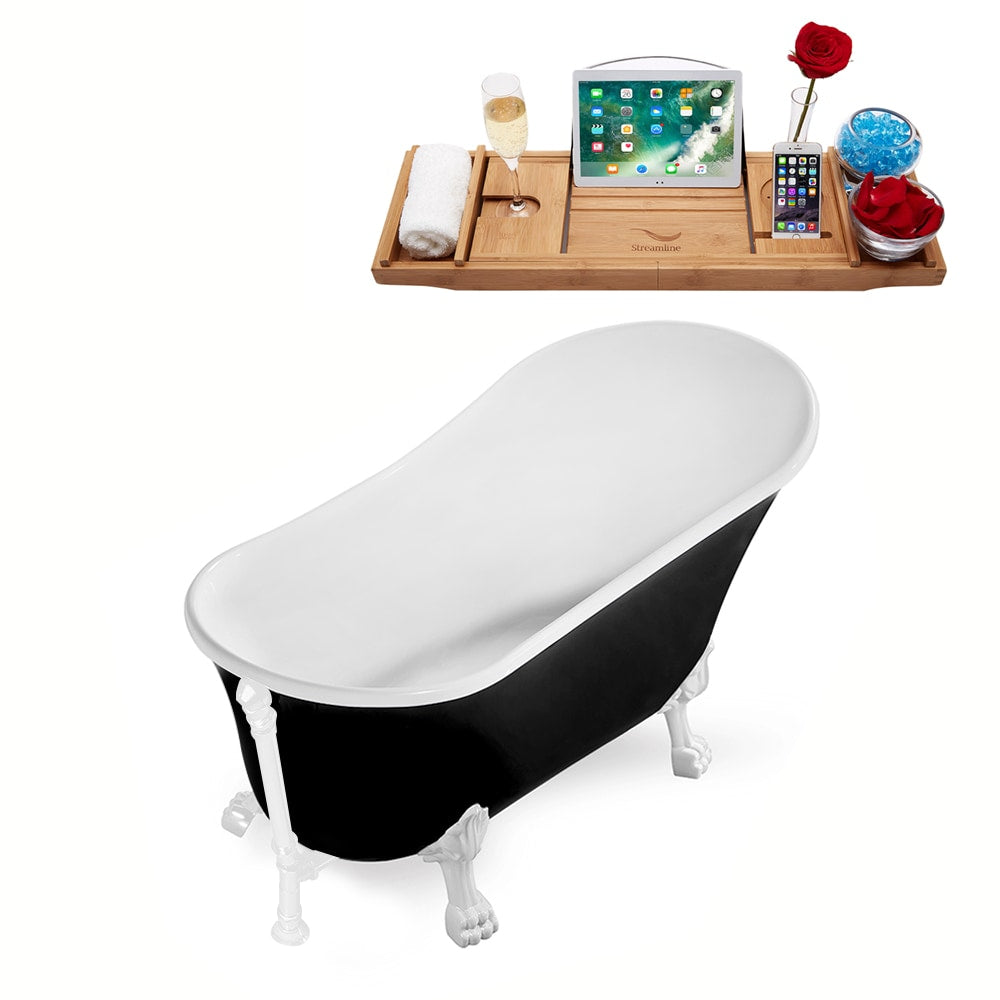 67 inch Streamline N345WH-WH Clawfoot Tub and Tray With External Drain