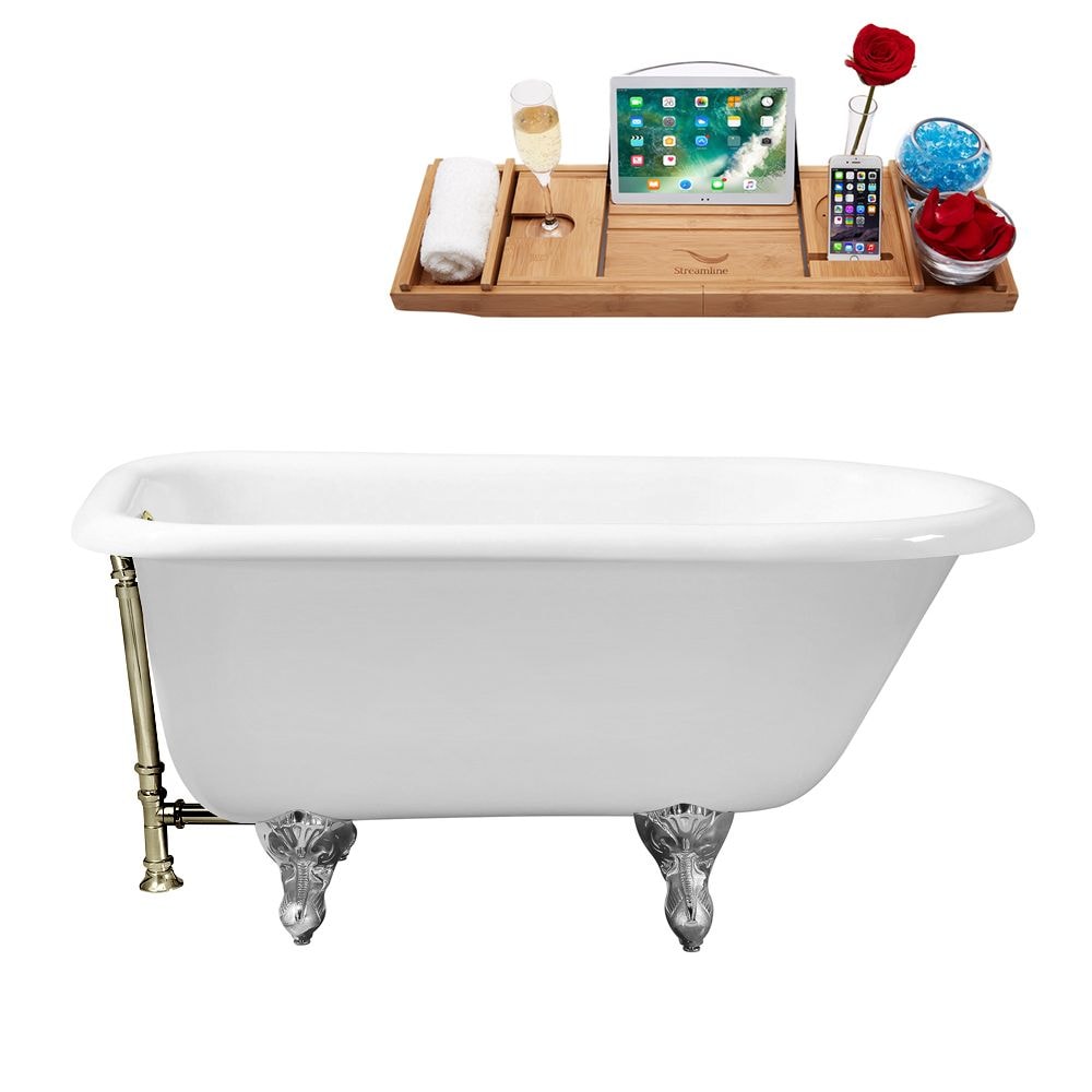 66 inch Cast Iron R5100CH-BNK Soaking Clawfoot Tub and Tray with External Drain