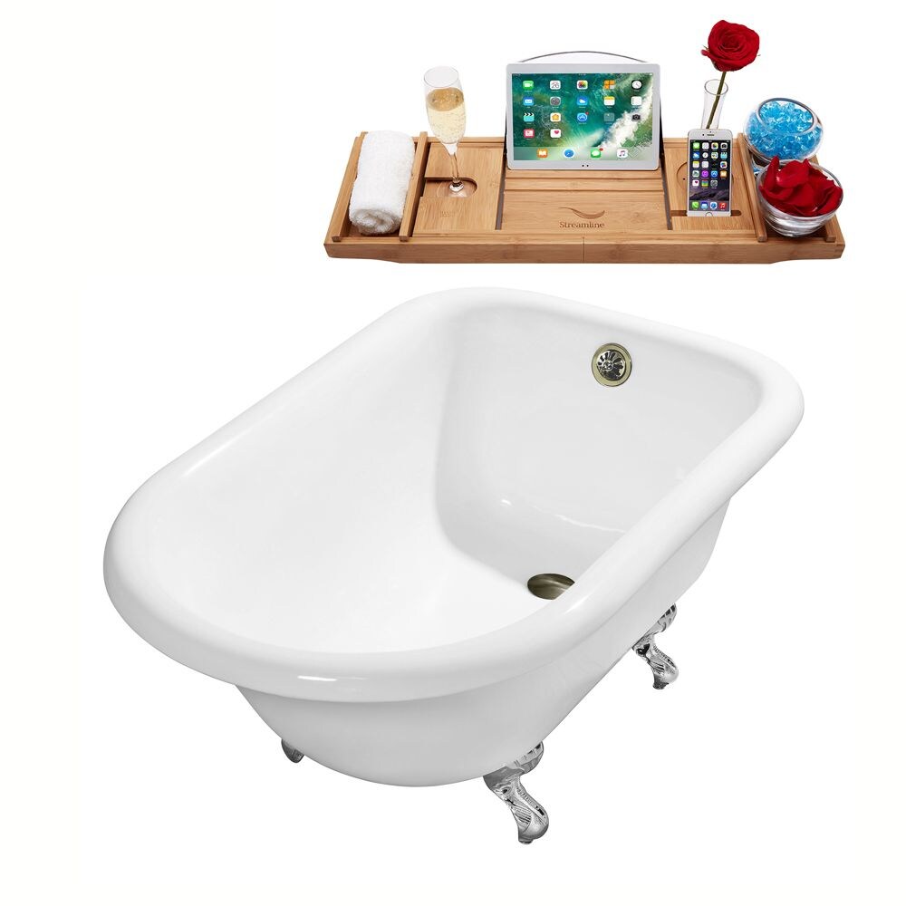 66 inch Cast Iron R5100CH-BNK Soaking Clawfoot Tub and Tray with External Drain