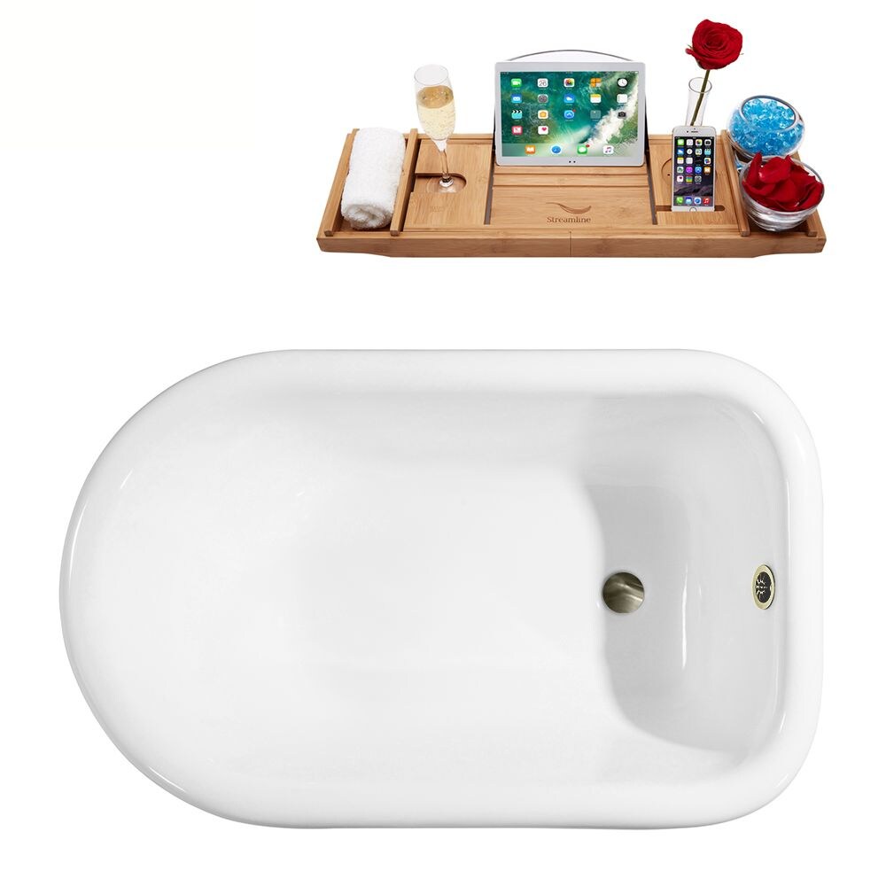 66 inch Cast Iron R5100CH-BNK Soaking Clawfoot Tub and Tray with External Drain