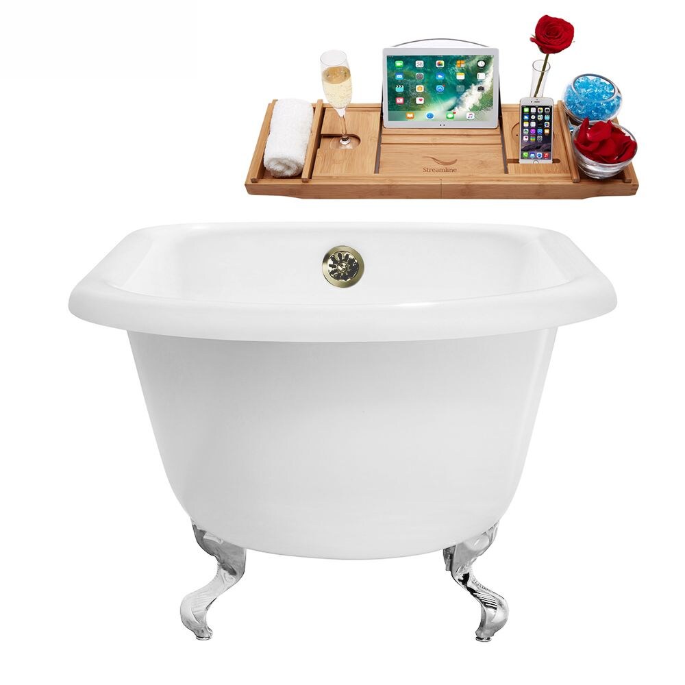 66 inch Cast Iron R5100CH-BNK Soaking Clawfoot Tub and Tray with External Drain