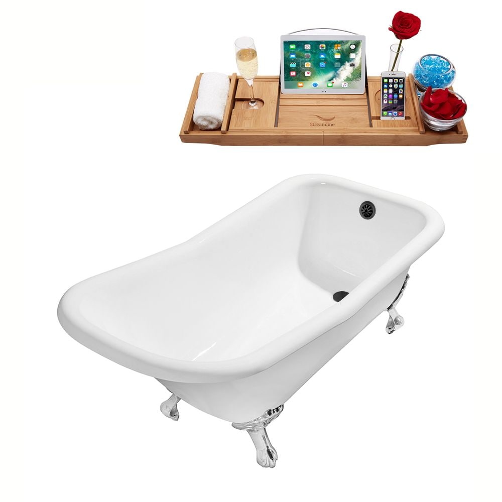 66 inch Cast Iron R5281CH-BL Soaking Clawfoot Tub and Tray with External Drain