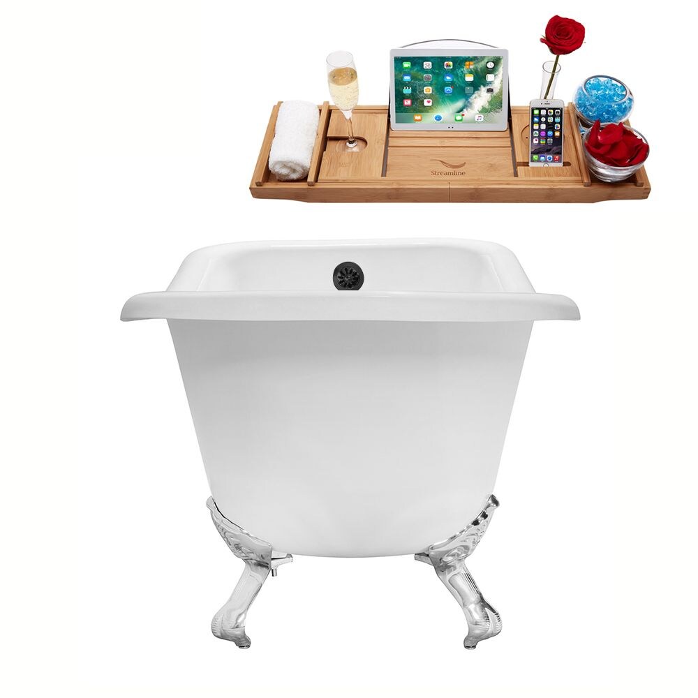 66 inch Cast Iron R5281CH-BL Soaking Clawfoot Tub and Tray with External Drain