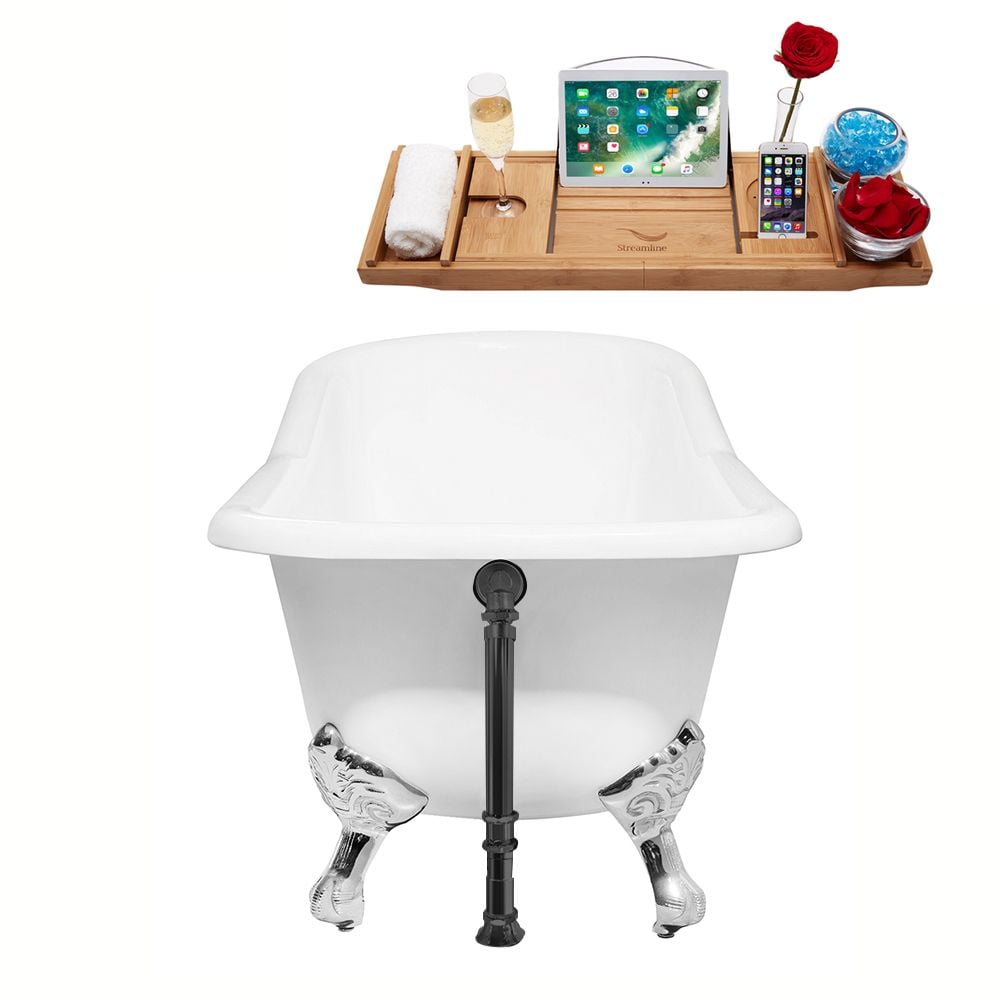 66 inch Cast Iron R5281CH-BL Soaking Clawfoot Tub and Tray with External Drain