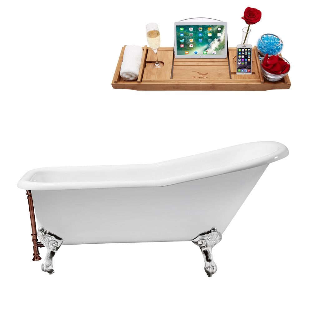 66 inch Cast Iron R5281CH-ORB Soaking Clawfoot Tub and Tray with External Drain